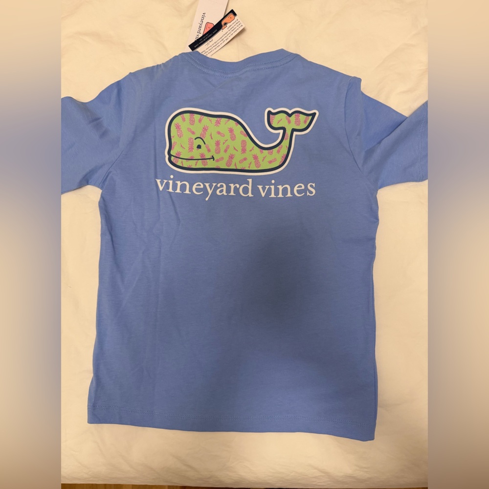 Vineyard Vines Kids Short Sleeve Pocket Tee - Cornflower Blue with Green Whale - Picture 3 of 3